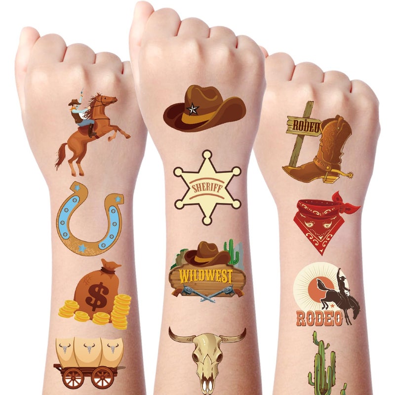 Gameza Cowboy Temporary Tattoo - 216+ Rodeo Temporary Tattoos Western Party Decorations Temporary Tattoo Sticker Kids My First Rodeo Birthday Party Supplies Horse Sticker Cowboy Party Favors - Image 1